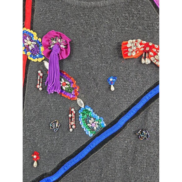 VTG Cedars Beaded Sequin Holiday Sweater Large Black Angora Silk 80s Party Glam - Picture 8 of 12